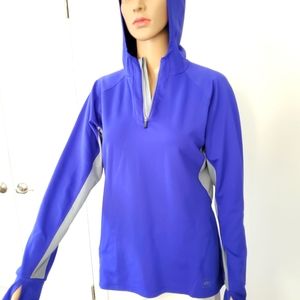 Purple running hoodie from REI, size L, purple and grey.